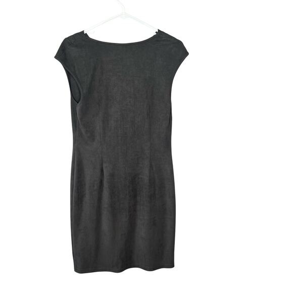 Saks Fifth Avenue Faux Suede Studded Hem Draped Neck Sleeveless Dress Gray 6 - Picture 2 of 13